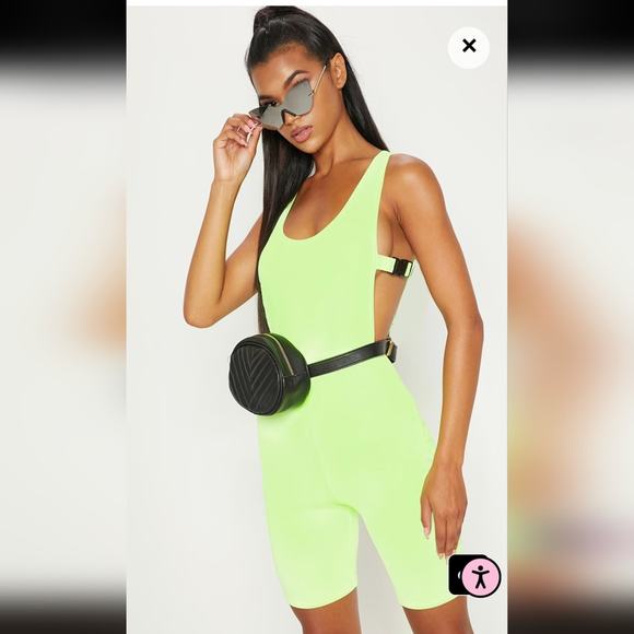 Pretty Little Thing Lime Scoop Neck Buckle Side Unitard romper - Picture 3 of 7